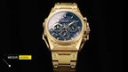 MEGIR 4220 men's chronograph watch, gold-tone case with dark skeleton dial and steel bracelet, styled view