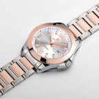MEGIR 5006 men's quartz watch, two-tone silver and rose-gold case and bracelet with white dial, three-quarter view