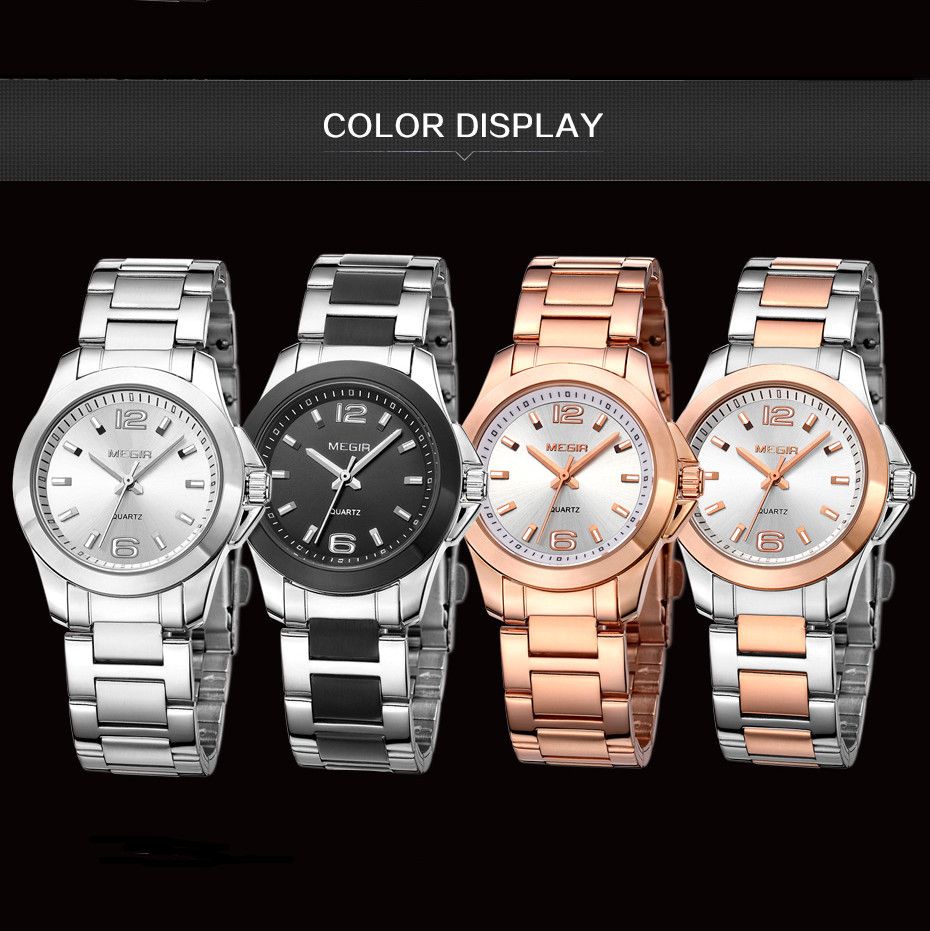 MEGIR 5006 women's quartz watch color display showing silver, silver-black, rose-gold and two-tone colorways