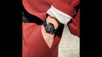 MEGIR 62050 men's automatic watch, rose-gold and black case, black open-heart dial and black leather strap, worn