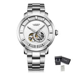 MEGIR 62052 men's skeleton automatic watch, silver case and bracelet with white open-heart dial, with gift box