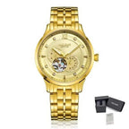 MEGIR 62053 men's automatic watch, gold-tone case and bracelet with gold open-heart dial, with gift box
