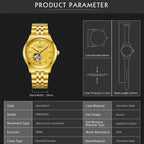 MEGIR 62055 men's automatic watch parameters graphic with case diameter, thickness and band dimensions