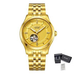 MEGIR 62055 men's automatic watch, gold-tone case and bracelet with gold open-heart dial, with gift box