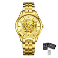 MEGIR 62058 men's skeleton automatic watch, gold-tone case and bracelet with exposed gold movement dial, with gift box