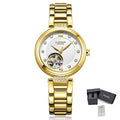 MEGIR 62060 women's skeleton automatic watch, gold-tone bracelet and white dial with open-heart, with gift box
