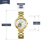 MEGIR 62060 women's skeleton automatic watch parameters graphic with case size, strap width and length