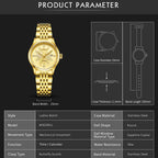 MEGIR 62061 women's automatic watch parameters graphic with case diameter, thickness and band dimensions