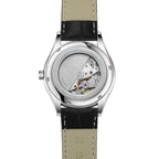 MEGIR 62063 men's automatic watch exhibition caseback close-up showing the mechanical movement through the window