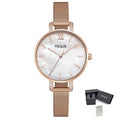 MEGIR 7002 women's quartz watch, rose-gold mesh bracelet and white mother-of-pearl dial, with gift box