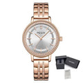 MEGIR 7012 women's quartz watch, rose-gold case, silver-white dial and crystal-set rose-gold bracelet, with gift box