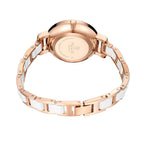 MEGIR 7016 quartz watch rose-gold-tone caseback with engraved branding and white link bracelet