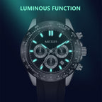 MEGIR 8104 chronograph watch luminous function feature graphic with glowing hands and markers in the dark