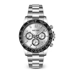 MEGIR 8104 men's chronograph watch, silver dial and stainless steel bracelet, front view