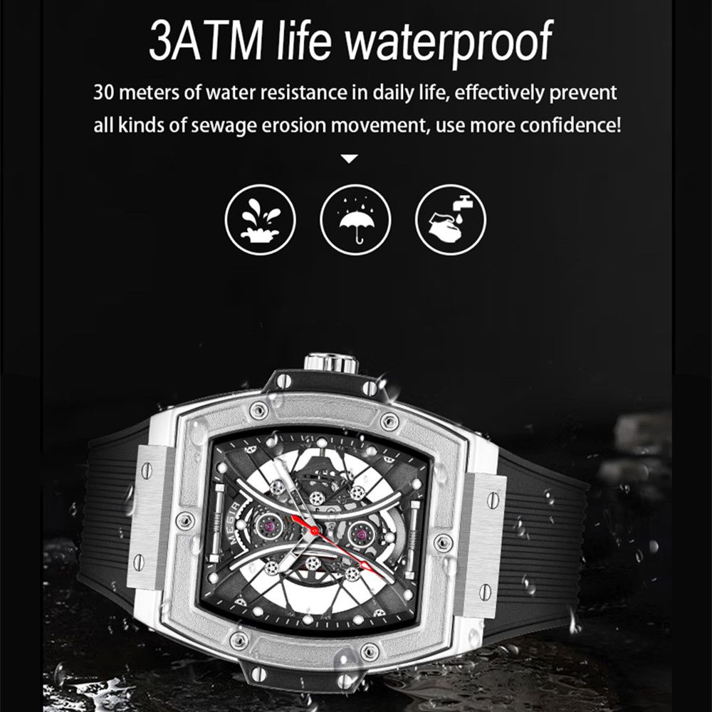 MEGIR 8109 skeleton quartz watch 3ATM life waterproof feature graphic, silver model