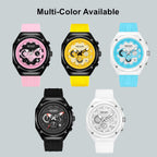 MEGIR 8118 chronograph watch multi-color available graphic showing pink, yellow, blue, black and white options