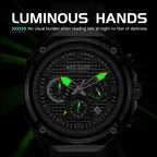 MEGIR 8118 chronograph watch luminous hands feature graphic with glowing hands in the dark