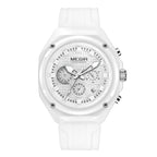 MEGIR 8118 men's chronograph watch, white case, white dial with date and white silicone strap, front view