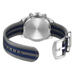 MEGIR 8121 chronograph watch stainless steel caseback with grey-blue nylon strap and buckle