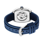 MEGIR 8601 skeleton automatic watch caseback with exhibition window, silver case and blue strap