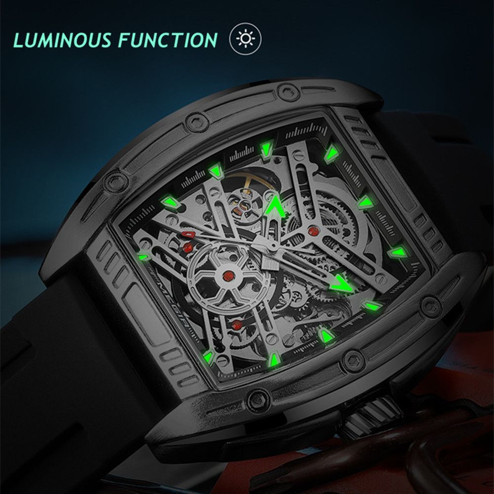 MEGIR 8601 skeleton automatic watch with luminous hands and markers glowing in the dark