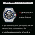 MEGIR 8603 mechanical watch winding instructions with blue strap variant shown