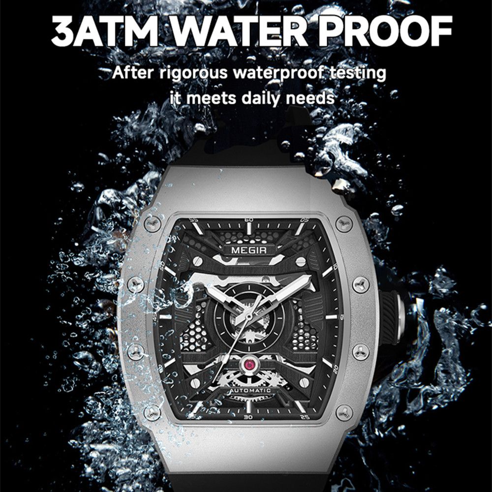 MEGIR 8604 skeleton automatic watch, 3ATM life-waterproof feature graphic, silver model