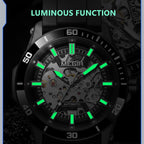 MEGIR 8605 skeleton automatic watch with luminous hands and markers glowing in the dark