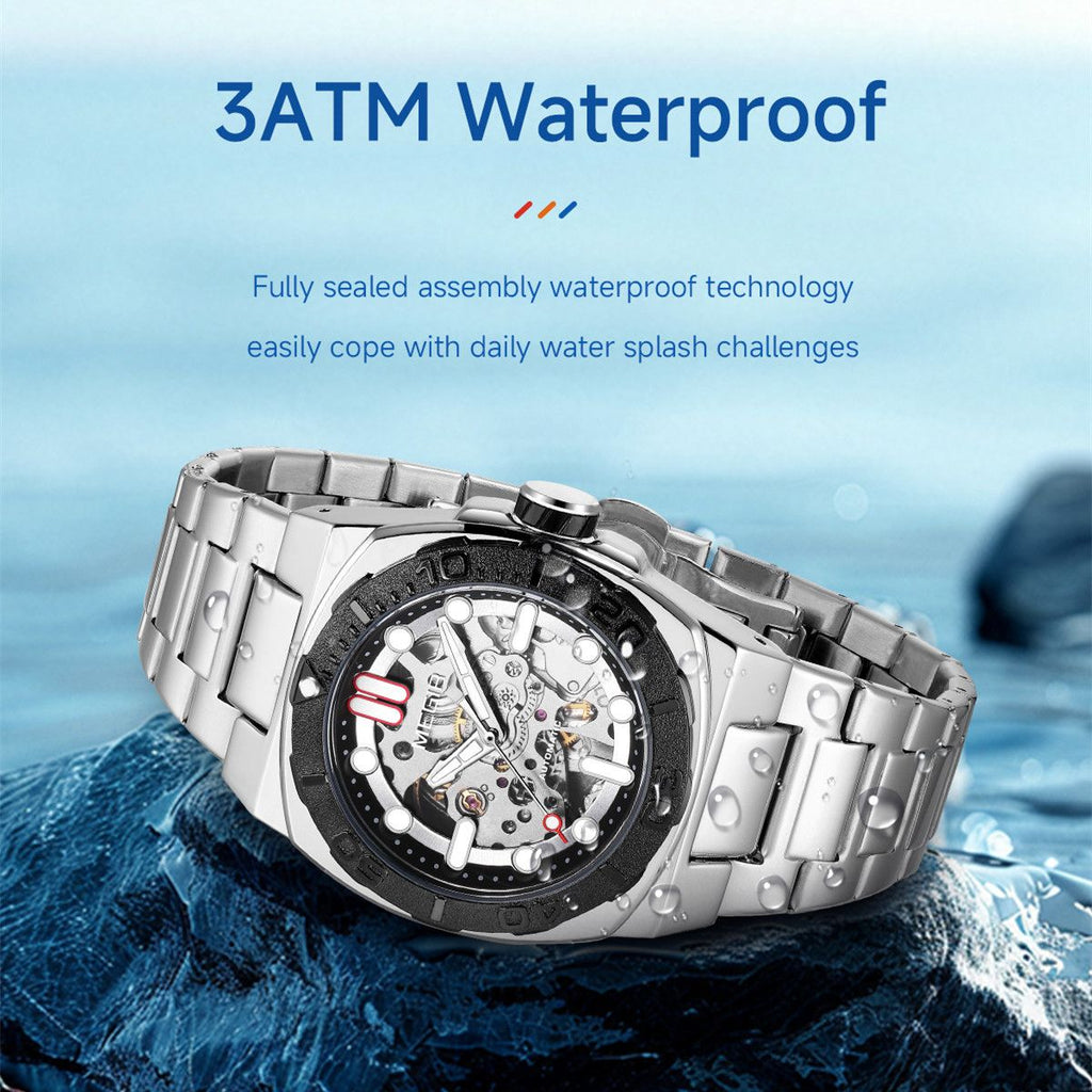 MEGIR 8606 skeleton automatic watch, 3ATM life-waterproof feature graphic, silver model