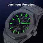 MEGIR 9005-4 skeleton automatic watch with luminous hands and markers glowing in the dark