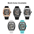 MEGIR 9190-13 skeleton automatic watch shown in five case and strap colour options