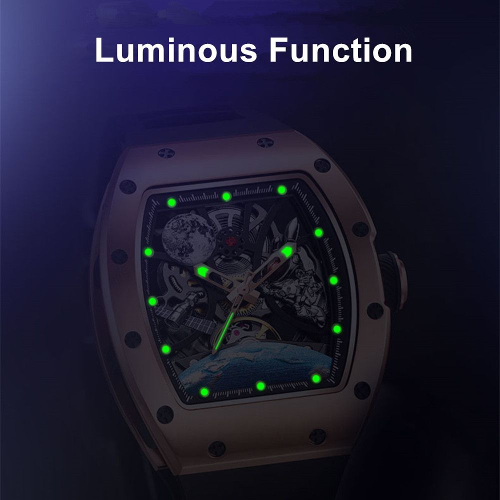 MEGIR 9190-14 space skeleton automatic watch with luminous hands and markers glowing in the dark