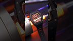 MEGIR 9190-15 dragon skeleton automatic watch, black case and rose-gold dragon dial, styled beauty shot