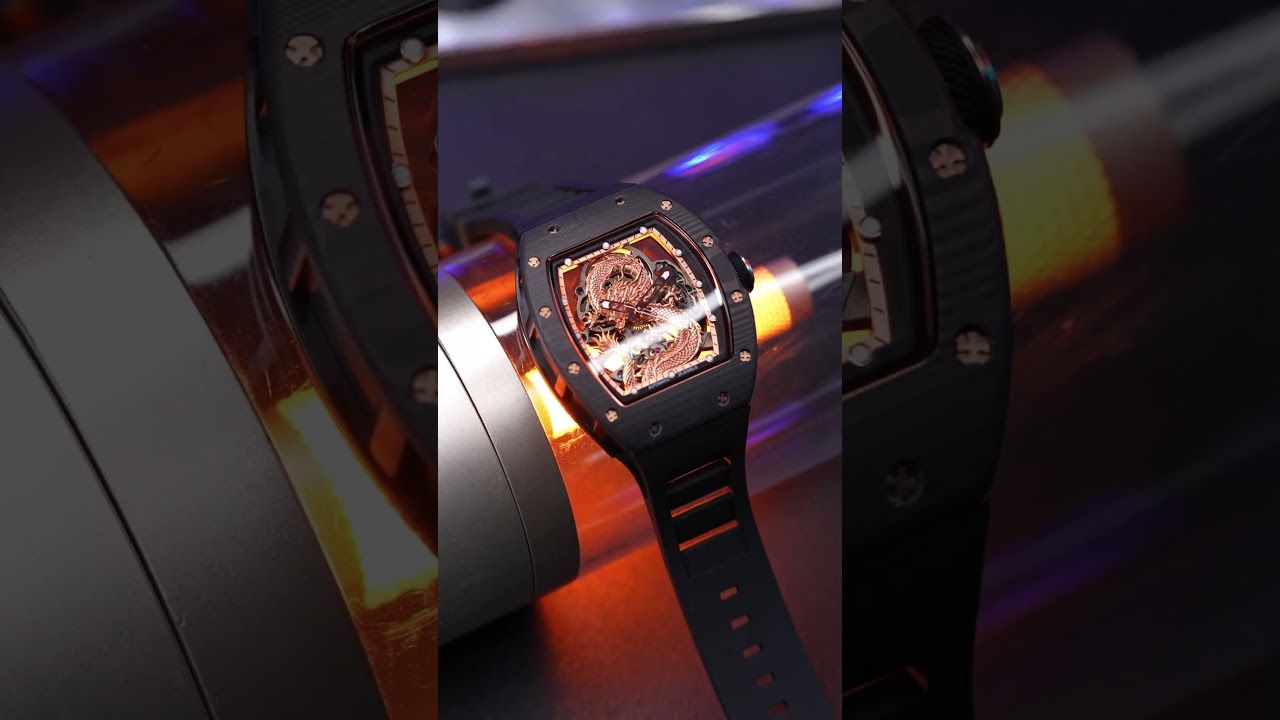 MEGIR 9190-15 dragon skeleton automatic watch, black case and rose-gold dragon dial, styled beauty shot