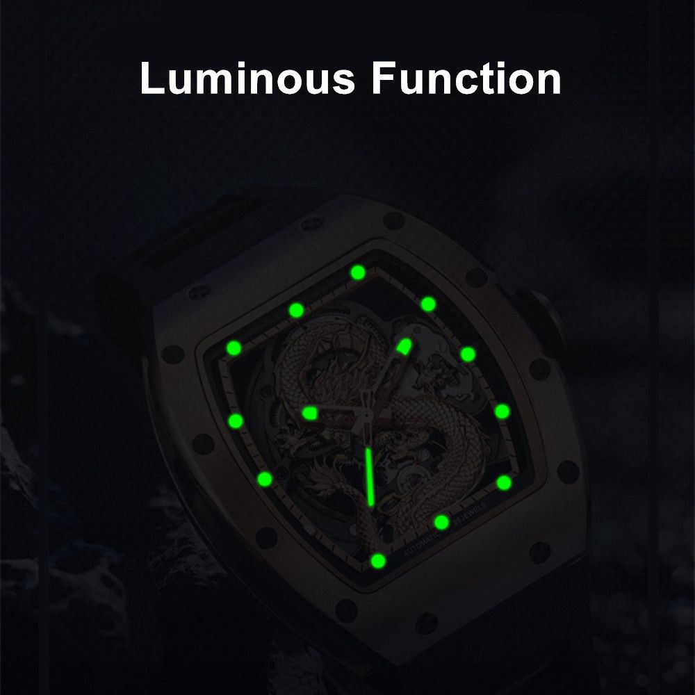 MEGIR 9190-15 dragon skeleton automatic watch with luminous hands and markers glowing in the dark