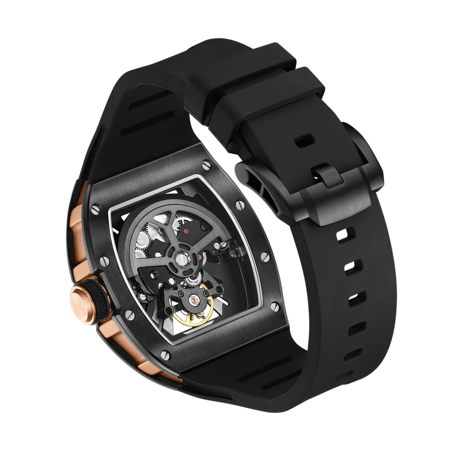MEGIR 9190-4 skeleton automatic watch caseback with exhibition window showing the movement