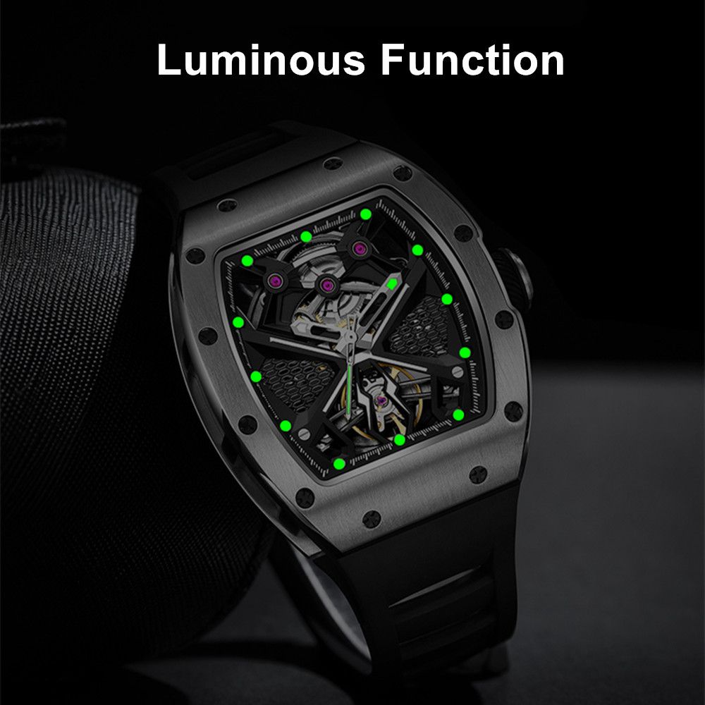 MEGIR 9190-5 spider skeleton automatic watch with luminous hands and markers glowing in the dark