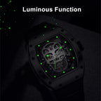 MEGIR 9190-7 skull skeleton automatic watch with luminous hands and markers glowing in the dark