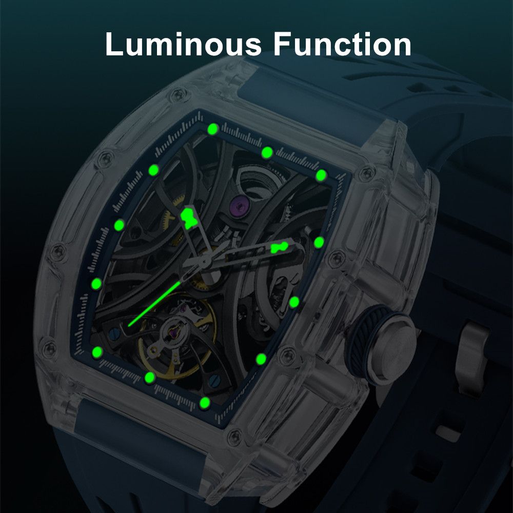 MEGIR 9195-11 skeleton automatic watch with luminous hands and markers glowing in the dark