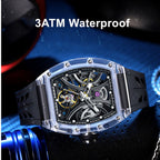 MEGIR 9195-11 skeleton automatic watch, 3ATM life-waterproof feature graphic, black model