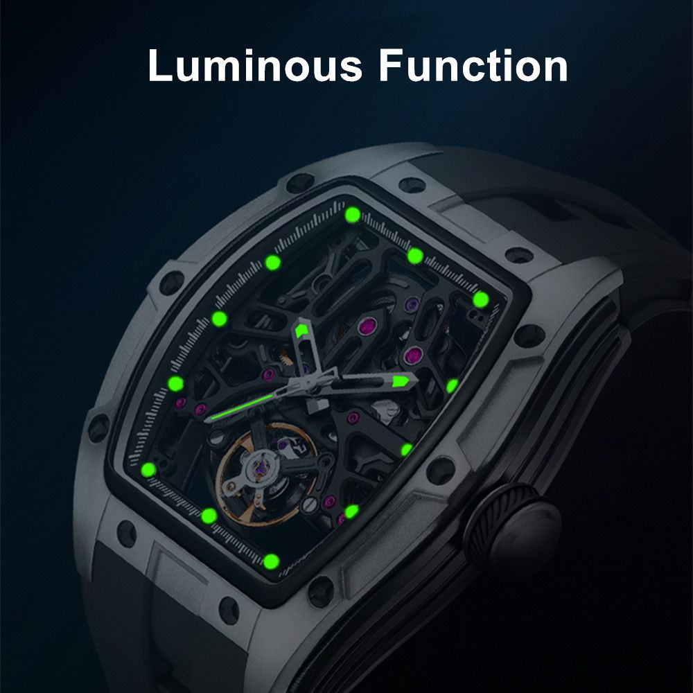 MEGIR 9198-1 skeleton automatic watch with luminous hands and markers glowing in the dark
