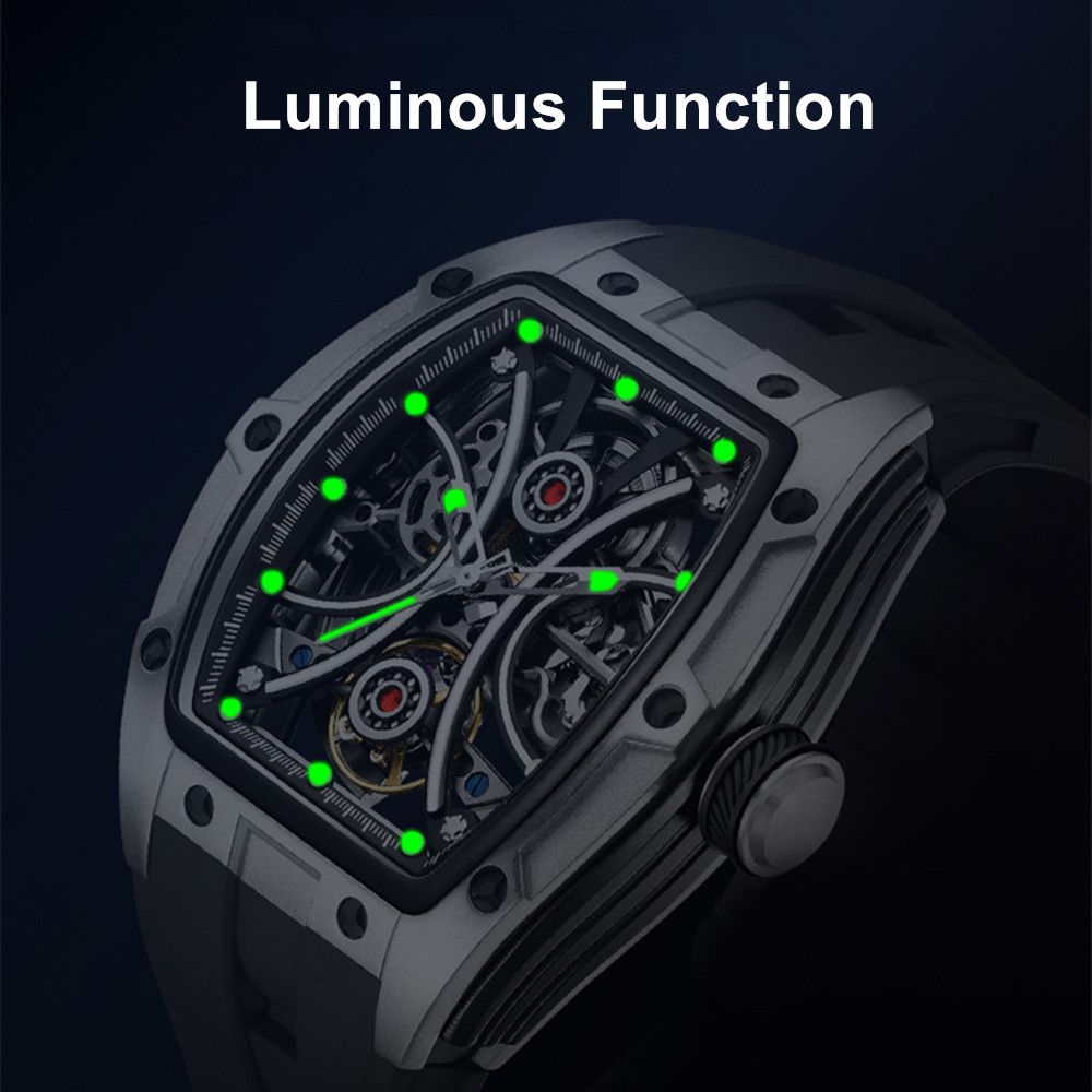 MEGIR 9198-4 skeleton automatic watch with luminous hands and markers glowing in the dark
