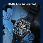 MEGIR 9198-4 skeleton automatic watch, 3ATM life-waterproof feature graphic, blue model