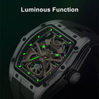 MEGIR 9198-5 samurai skeleton automatic watch with luminous hands and markers glowing in the dark