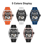 MEGIR 9198-6 skeleton automatic watch shown in five case and strap colour options