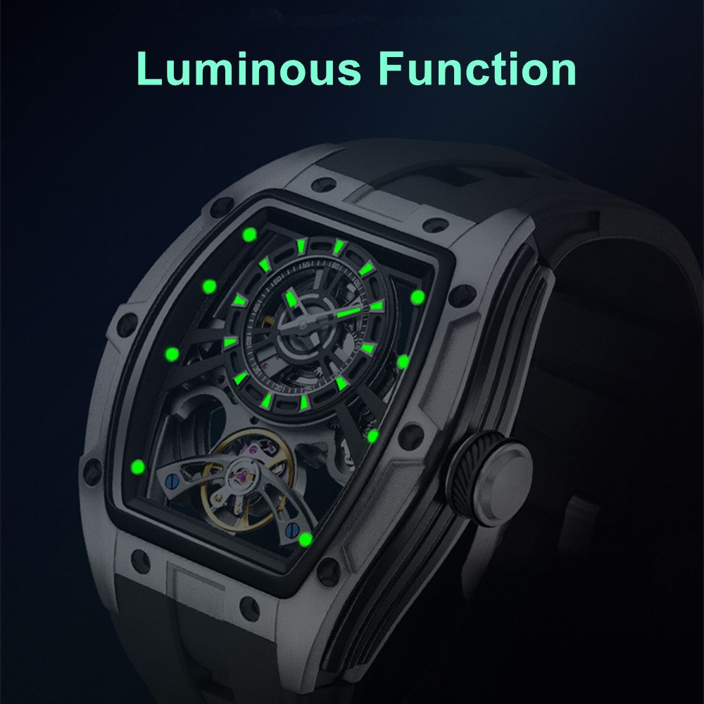 MEGIR 9198-6 skeleton automatic watch with luminous hands and markers glowing in the dark