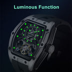 MEGIR 9198-6 skeleton automatic watch with luminous hands and markers glowing in the dark