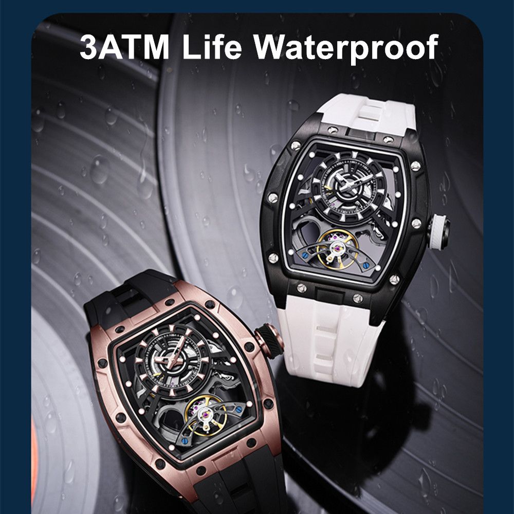 MEGIR 9198-6 skeleton automatic watch, 3ATM life-waterproof feature graphic, rose-gold and white models