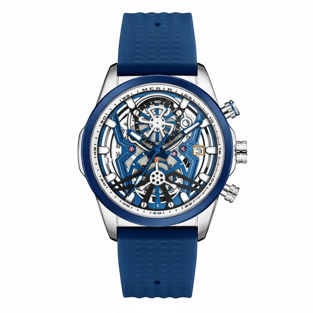 MEGIR Sport Chronograph Quartz Watch with blue dial, lifestyle shot