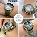 MEGIR chronograph quartz sport watch with green strap shown on wrist in multiple views